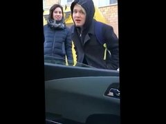 Russian beauty in car  flashing tits to strangers