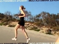 NUDE ON THE BEACH FOR A SPORTS GIRL WITH CUMSHOT FOR HER.