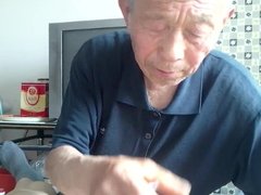 Old chinese grandpa sucking cock