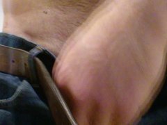 Pulling down jeans and showing cock in panties