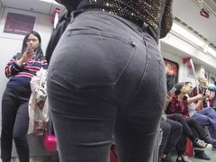 Asian babe nice ass in tight jeans and sequin shirt