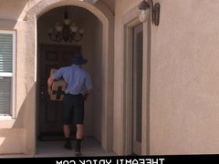 Hunk Stepdad And Family Mailman Take Turns With Jock Stepson