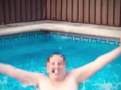 Flashing tits by jumping in a swimming pool!