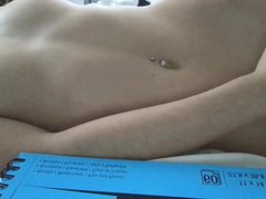 Girl with puffy nips, pussy grinds and fucks her pillow