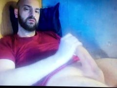 Straight bearded  Latino edging his huge hung thick cock